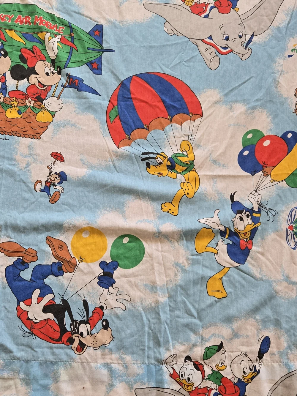 Walt Disney Air Mobile Twin Flat Sheet Mickey Mouse VTG Fabric